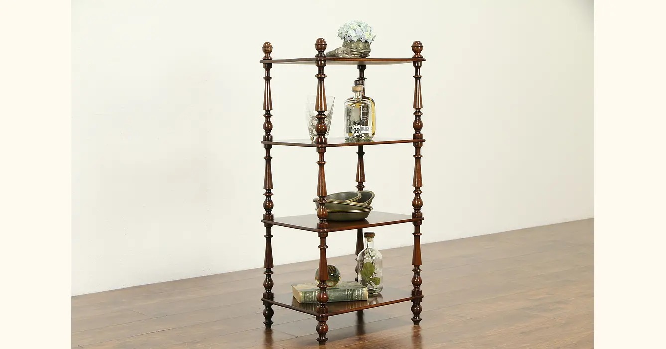 English victorian turned leg three shelf small wooden etagere display shelf