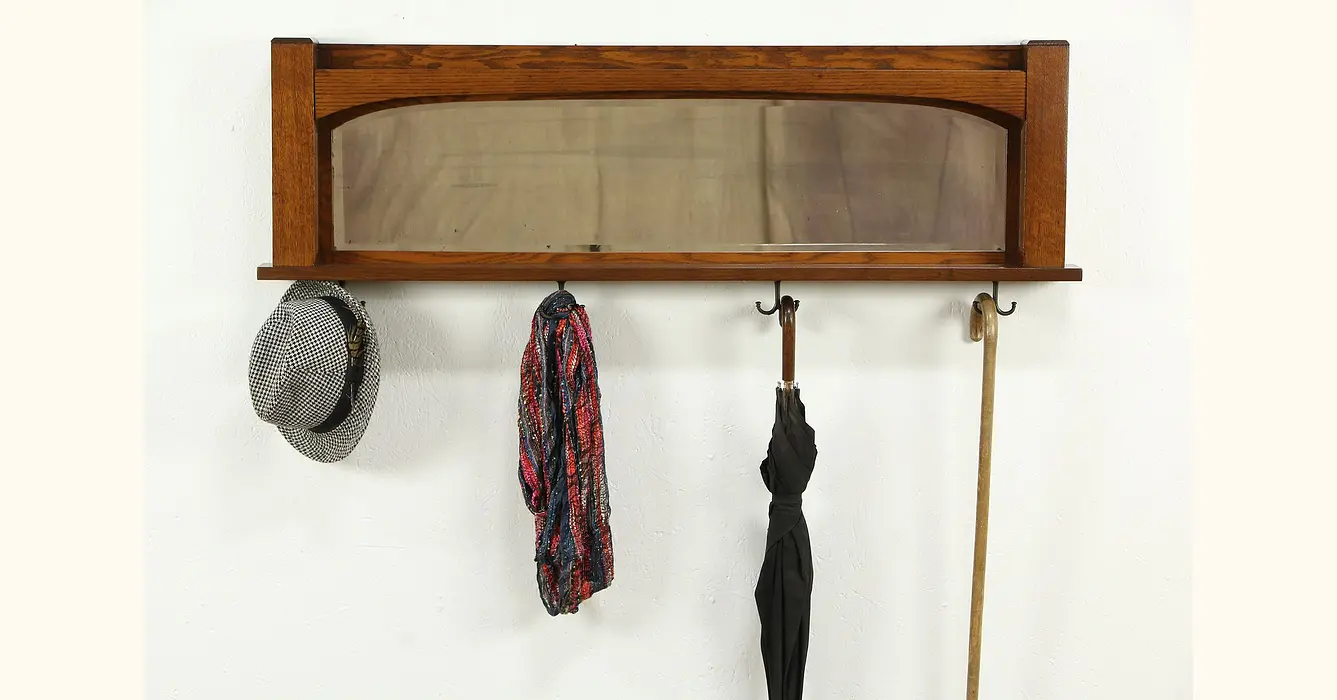 Mission Mirror with Coat Hooks