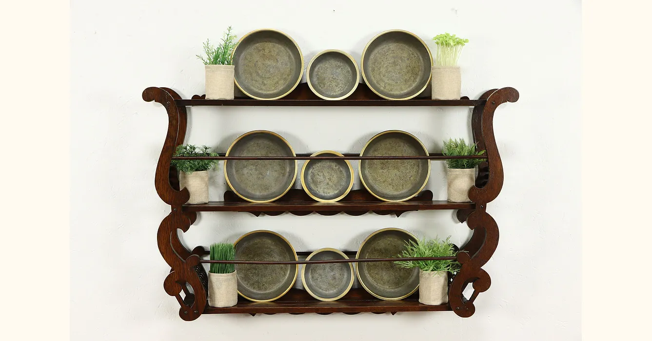 Farmhouse-Style Large Antique Brass Plate Rack