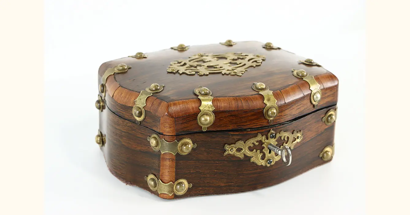 Victorian Antique Rosewood u0026 Brass Jewelry Chest or Box