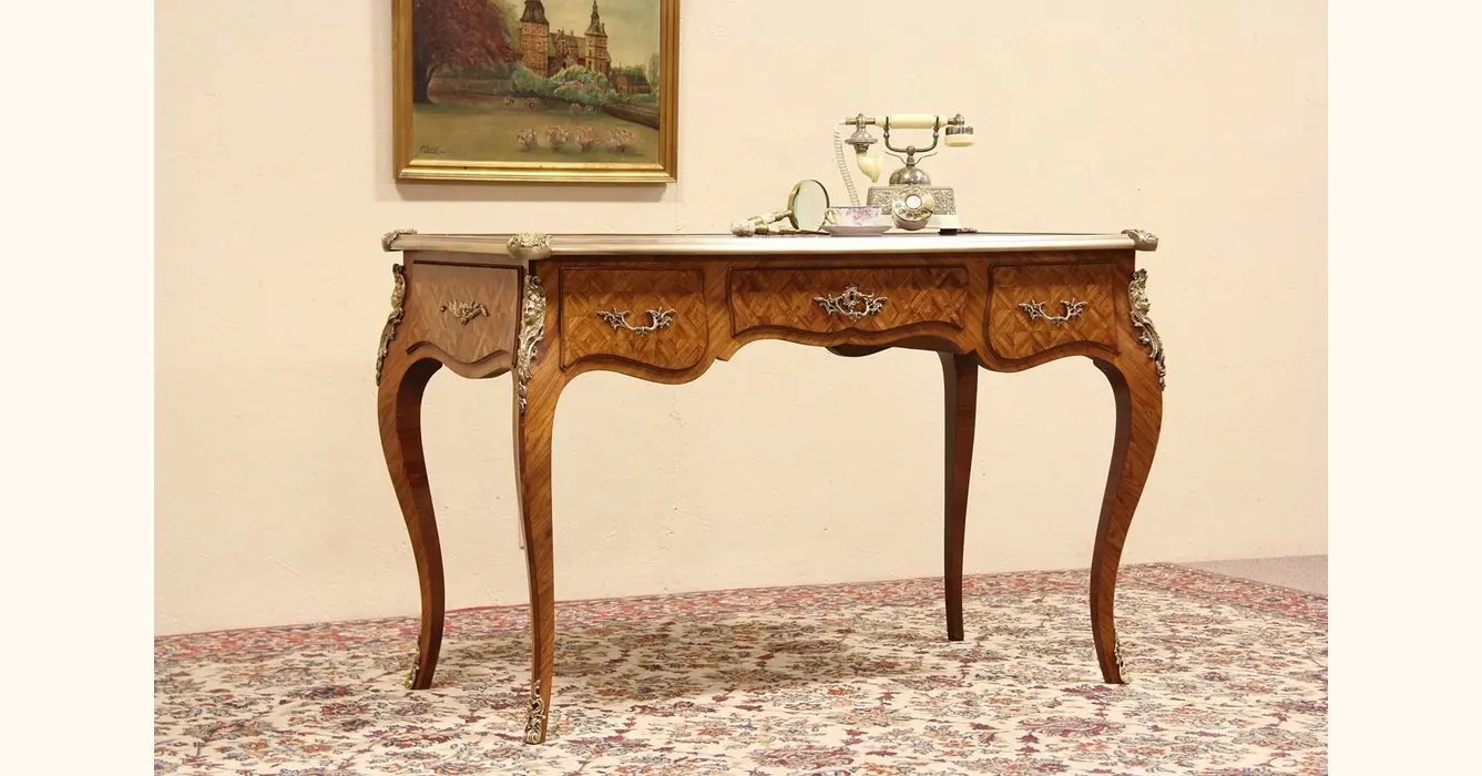 A Pair of Modern French Louis XV Style Bronze and Faux Marquetry