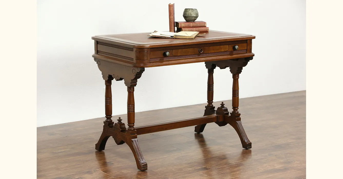 Walnut Leather Top Writing Table