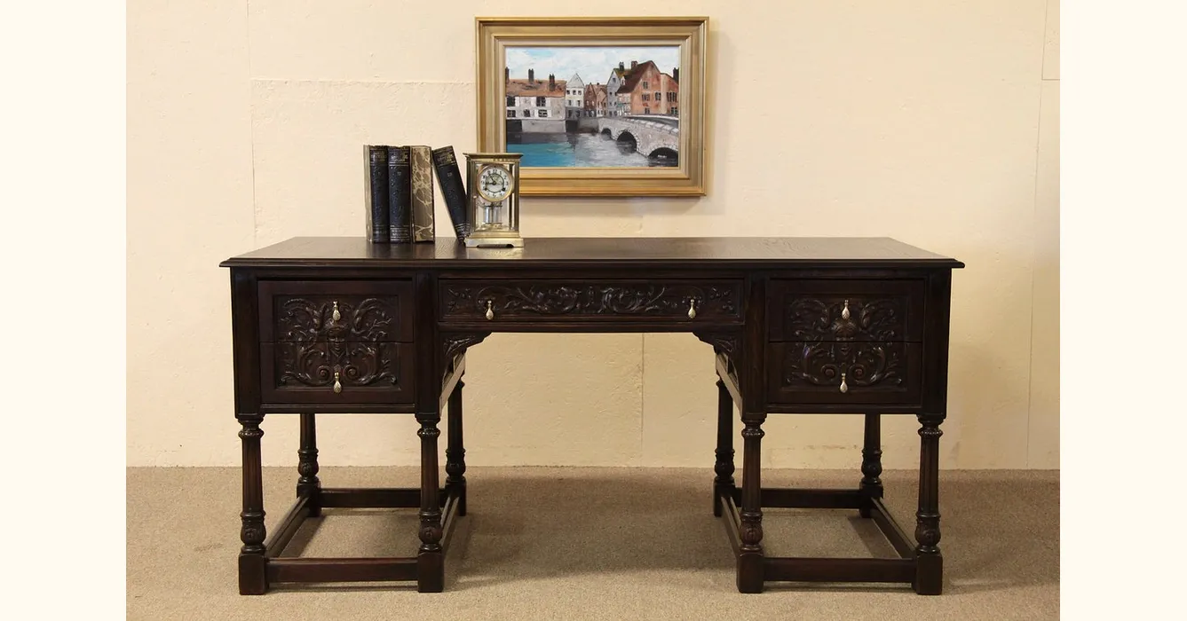 Renaissance Colby Carved Oak Writing Desk