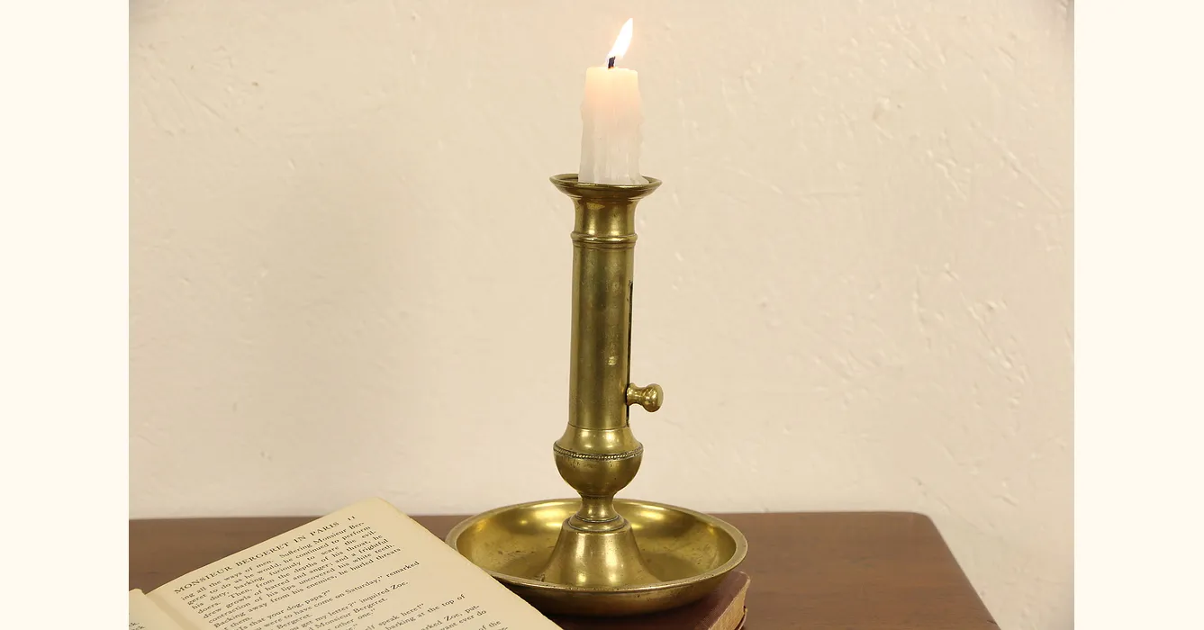 Antique Brass Georgian Chamberstick/ 1700-1800 Brass Candlestick 