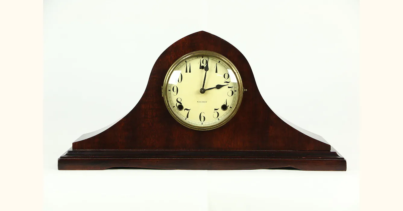 Mahogany 1920 Antique Mantel Clock, Signed Gilbert