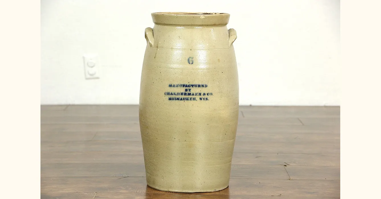 Bargain John's Antiques  3 Gallon Western Stoneware Crock Butter Churn  with Leaf Designs - Bargain John's Antiques