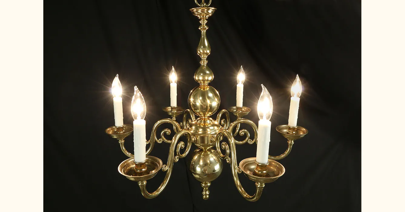 Traditional 6 Arm Brass Vintage Chandelier, Drip Candles