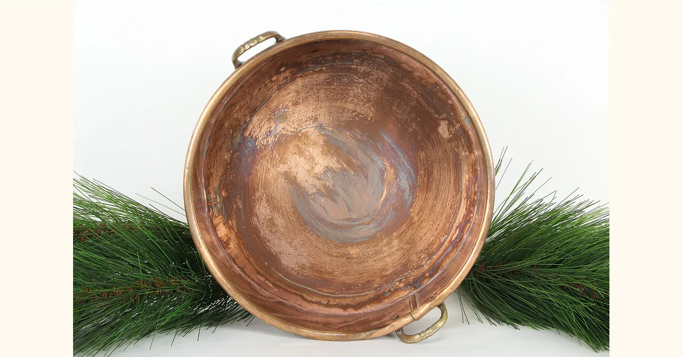 Farmhouse French Vintage Solid Copper Sauce Pan with Lid, Brass Handles  #38099