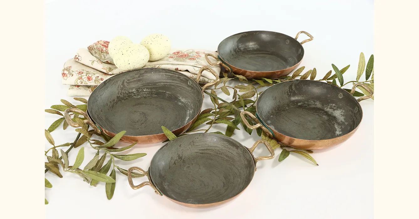 Set of 4 Farmhouse Copper Vintage Individual Baking Pans, Bazar