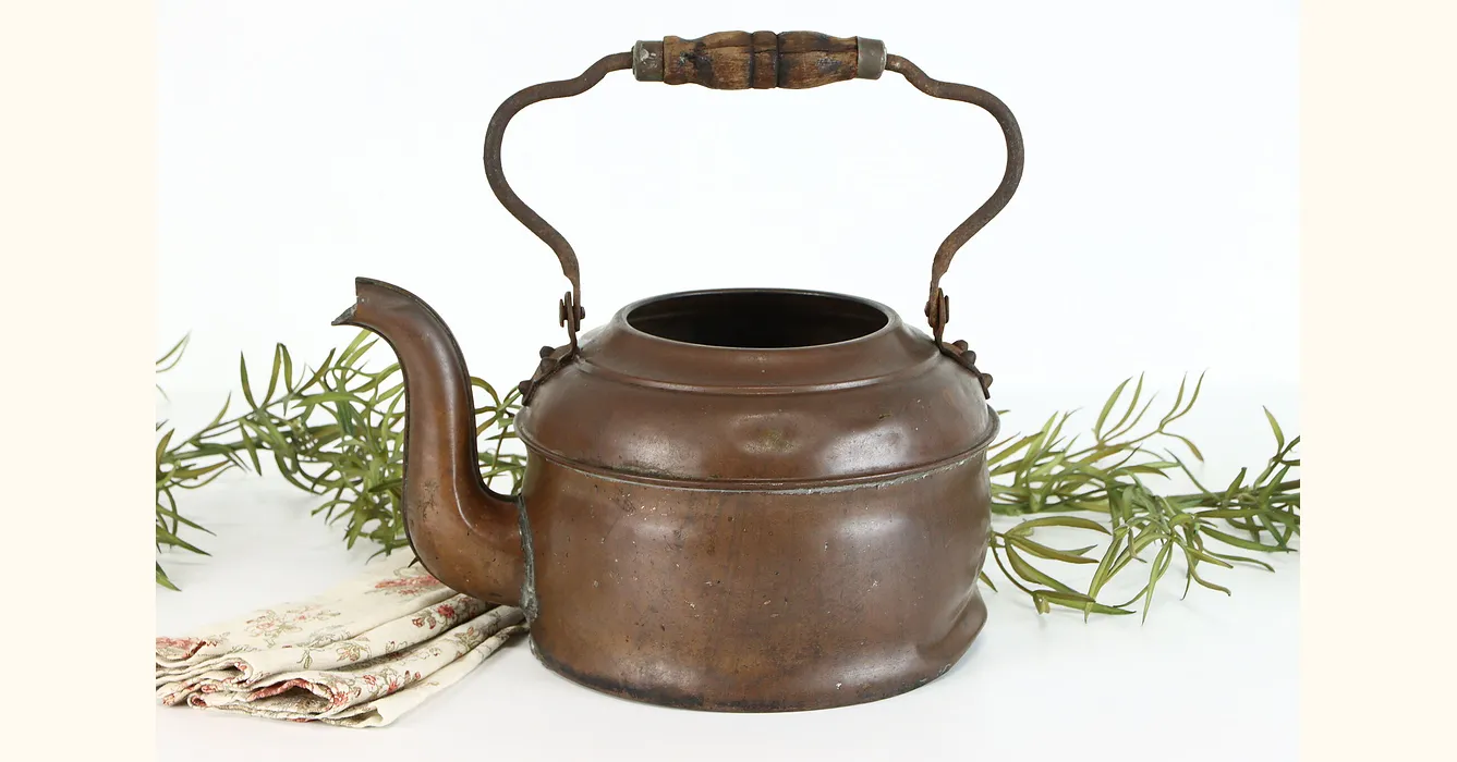 Farmhouse Vintage German Copper Melon Shape Teapot or Kettle