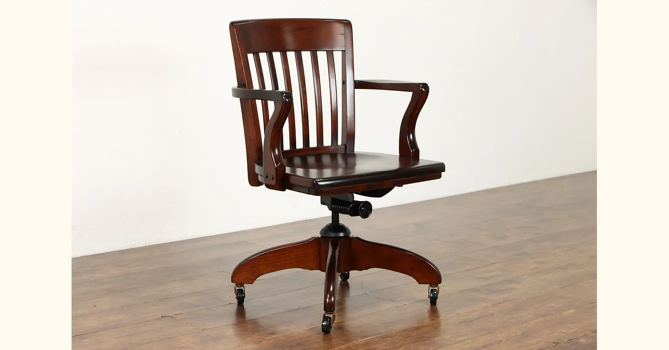 Swivel & Adjustable Vintage Birch Office or Library Desk Chair