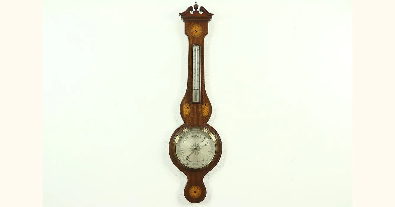 Edwardian brass and mahogany desk thermometer