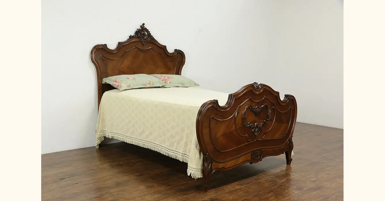 French Louis XV Antique Carved Oak Full or Double Size Bed