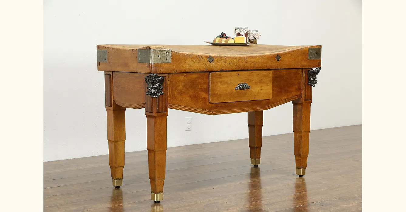 Farmhouse Antique Butcher Chopping Block Kitchen Pantry Island