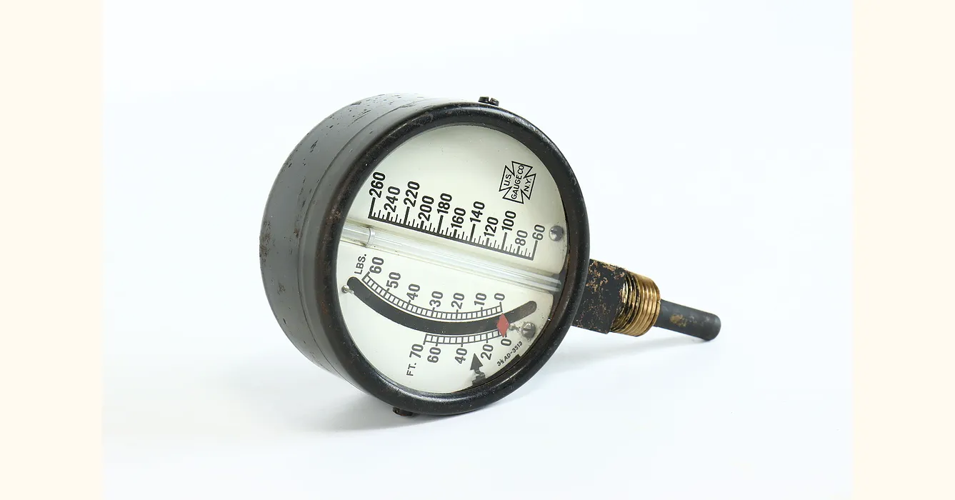 Industrial Salvage Antique 4" Temperature & Pressure Gauge, U.S Gauge Co.