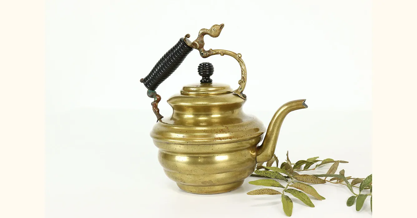 Farmhouse Vintage German Copper Melon Shape Teapot or Kettle