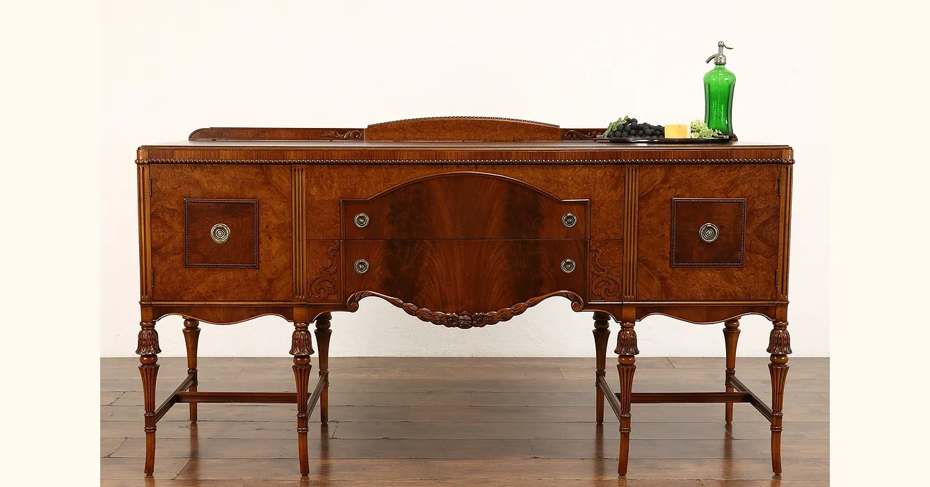 French Design Vintage Carved Walnut Sideboard or Buffet, Berkey & Gay