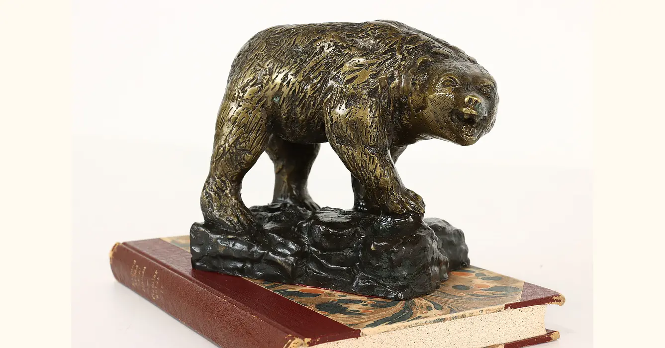 Banjo Grizzly Bear Antique Bronze Sculpture