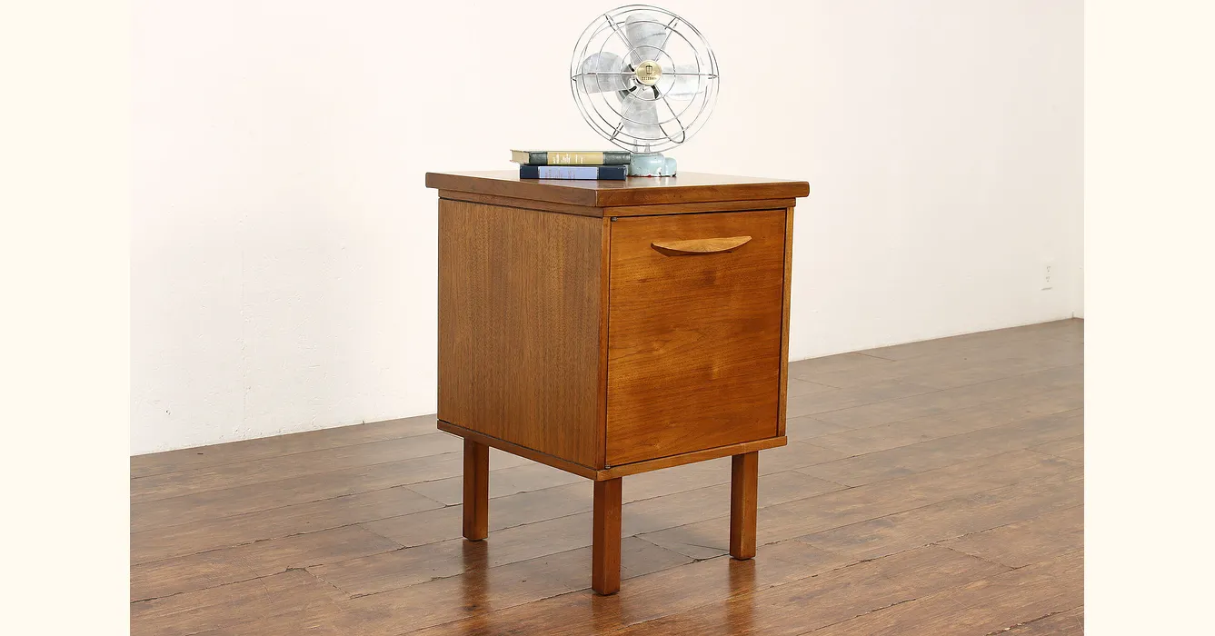 Midcentury Modern Vintage Walnut Nightstand, End Table or Office Cabinet