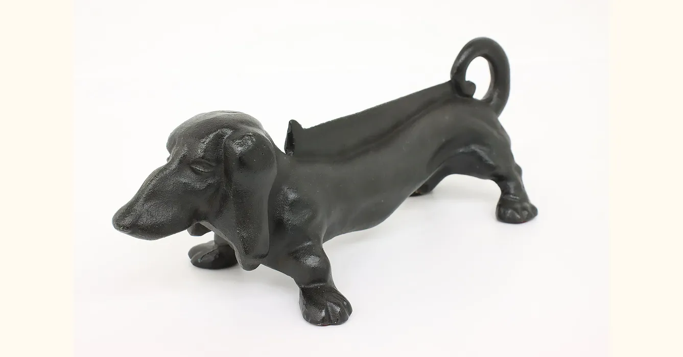 Farmhouse Antique Cast Iron Dachshund Dog Statue Door Stop & Boot