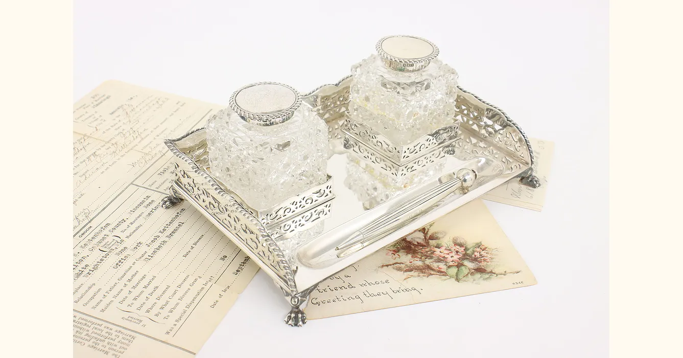 Sold at Auction: English Sterling Silver Dip Pen and Inkwell