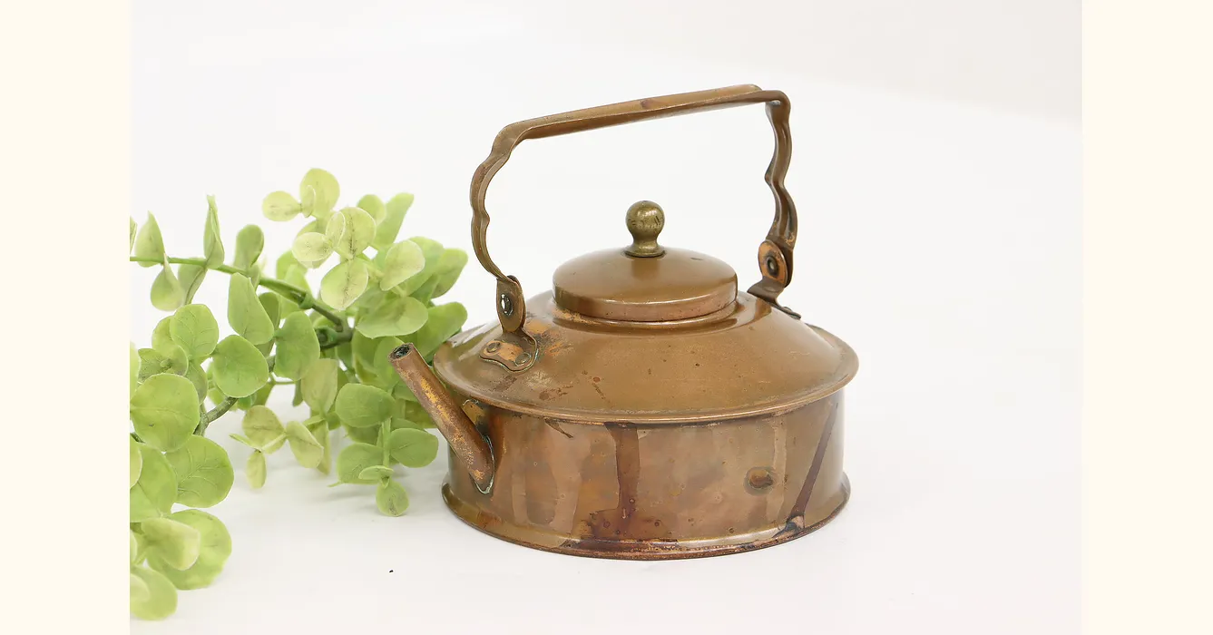 Antique Miniature Copper Teapot Tea Kettle Child's Small Personal Size  Primitive