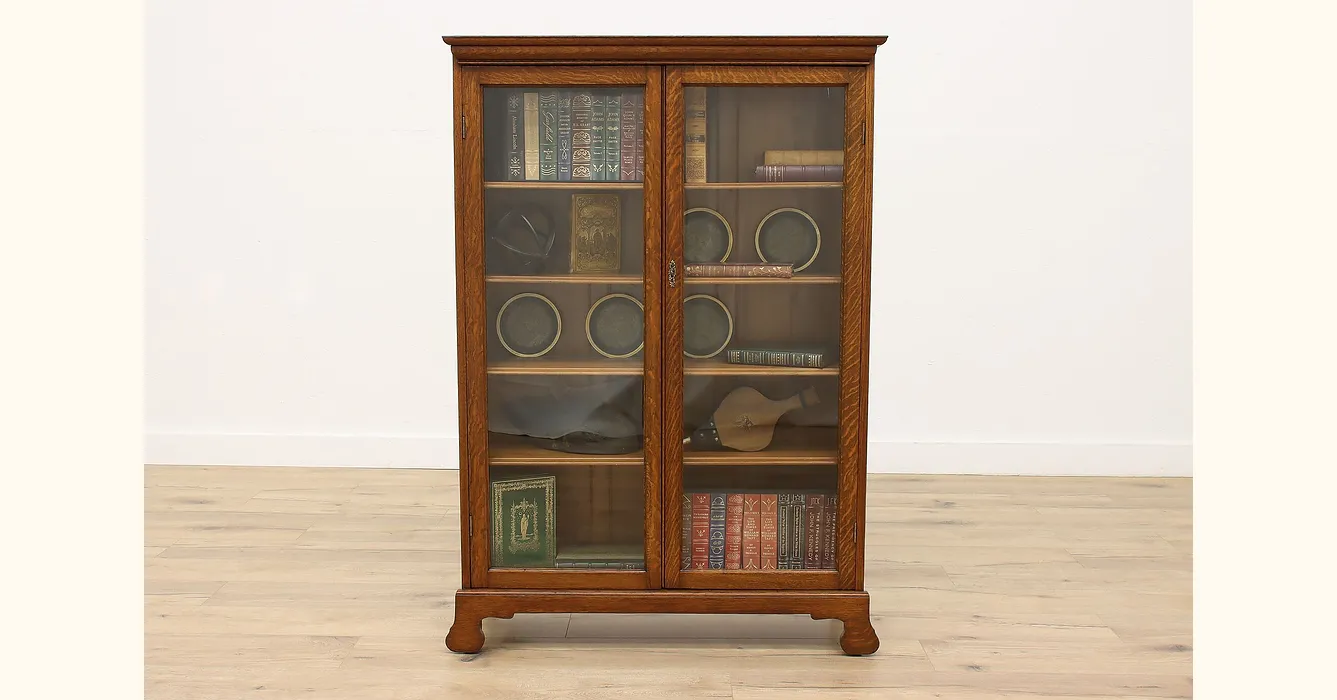 Traditional Oak Antique Office or Library Bookcase, Display Cabinet