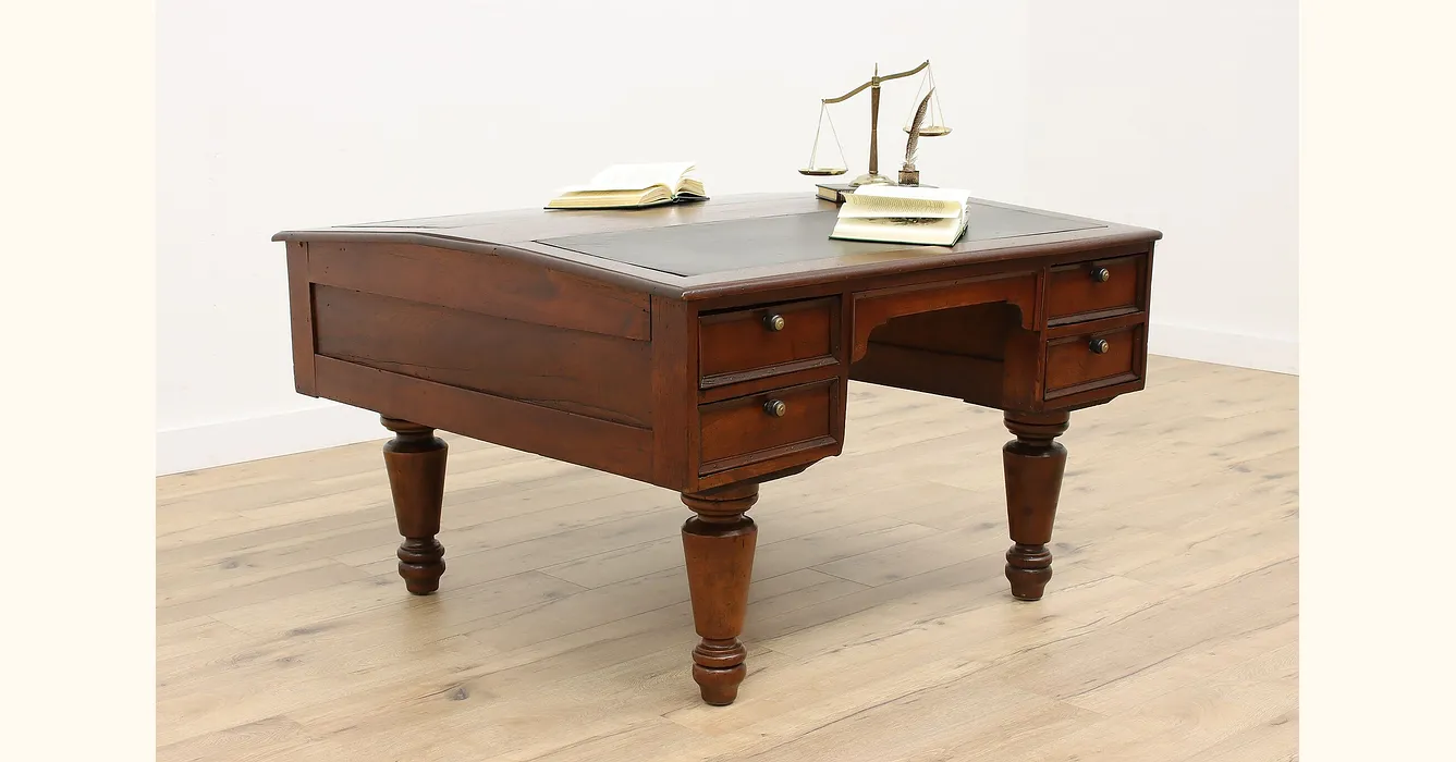 Art Deco Mahogany Antique Belgian Office or Library Partner Desk