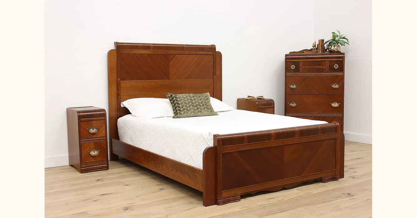 Art Deco Waterfall Design Vintage 4 Pc Bedroom Set Queen Size Bed   Deco43248bed 1 .webp