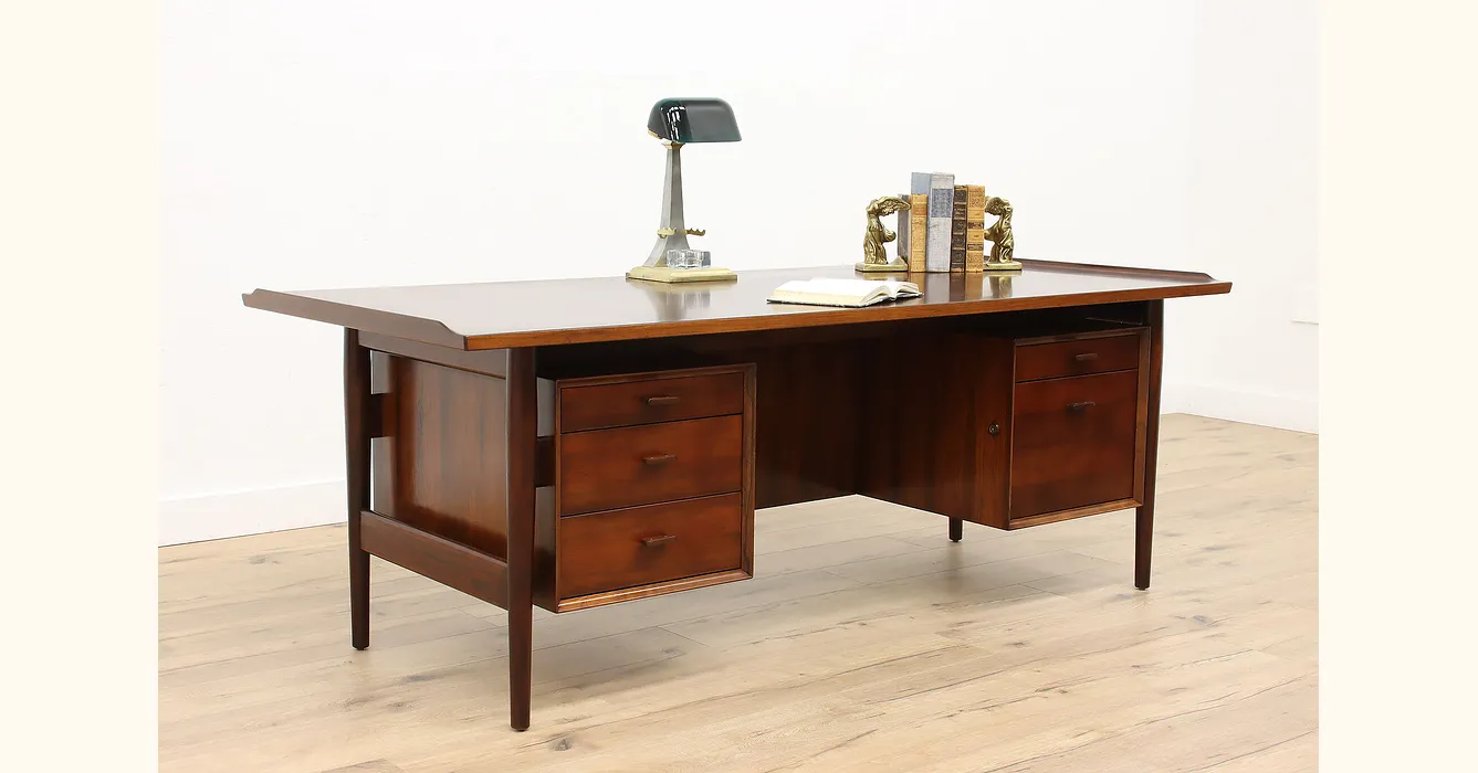 Midcentury Modern Vintage Danish Rosewood Office or Library Desk, Sibast