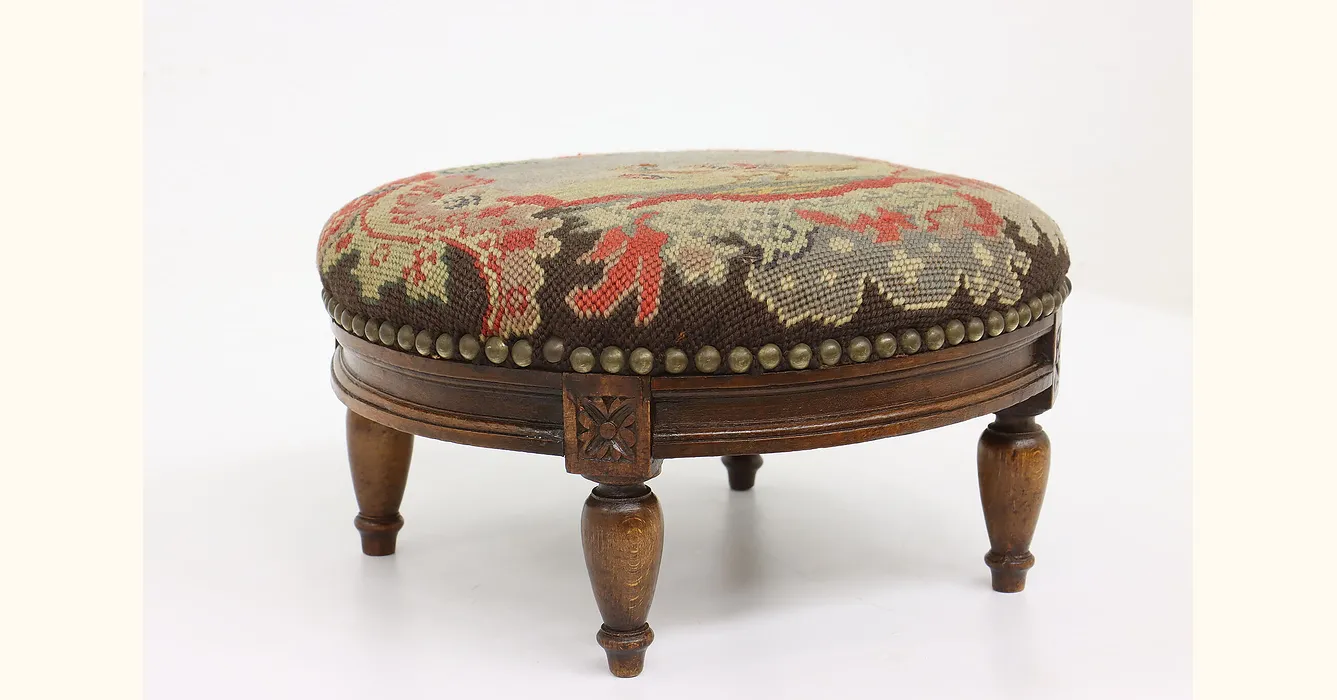 Small foot stool with floral needle point top; 12598-051B - R.H. Lee & Co.  Auctioneers