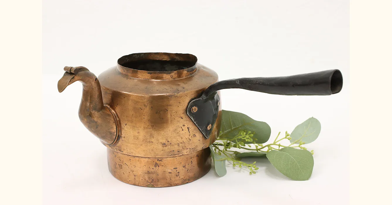 Farmhouse Antique Copper & Brass Coffee Pot or Tea Kettle