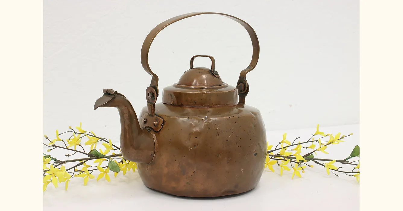 Farmhouse Vintage Copper Tea Kettle or Pot Hawk Bird Whistle