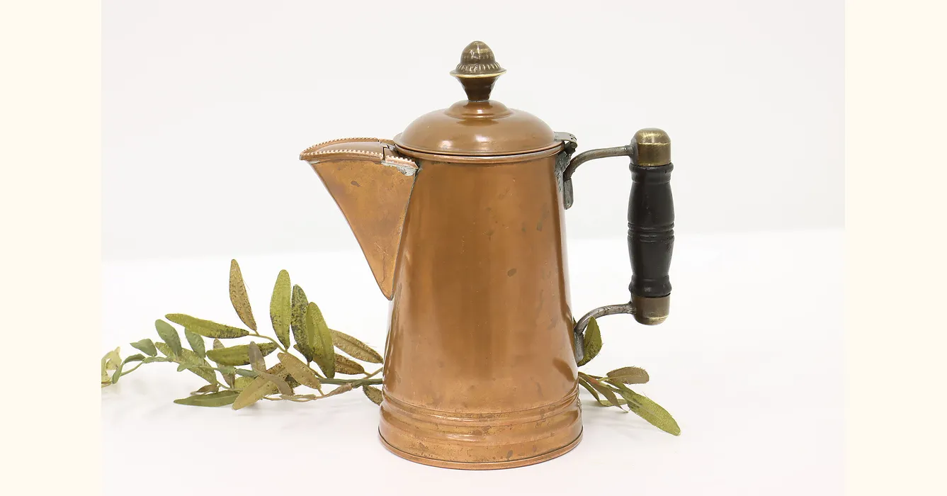 ANTIQUE BRASS AND COPPER 1 GALLON TEA KETTLE COFFEE POT CAMPFIRE