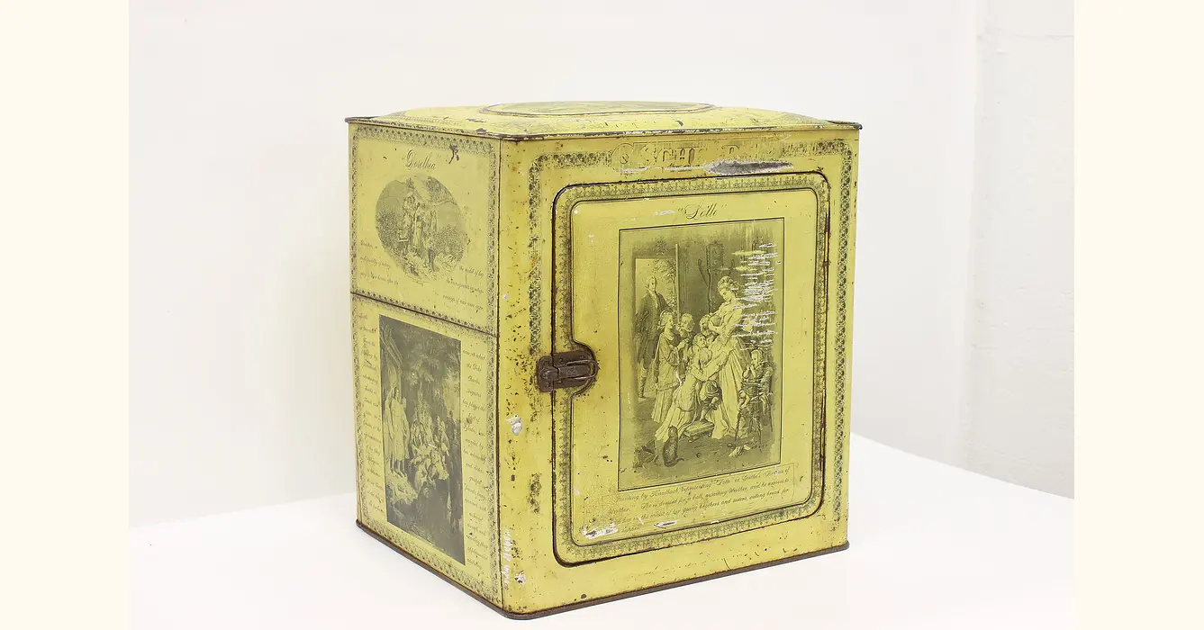 Farmhouse Antique Tin Bread Box, Goethe Kaulbach Lithos, L. Schepp #43906
