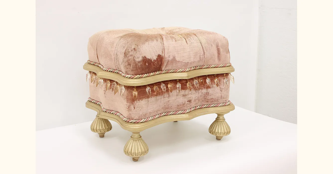 Small Georgian English Country House Footstool with Embroidered Top, 1920s  for sale at Pamono