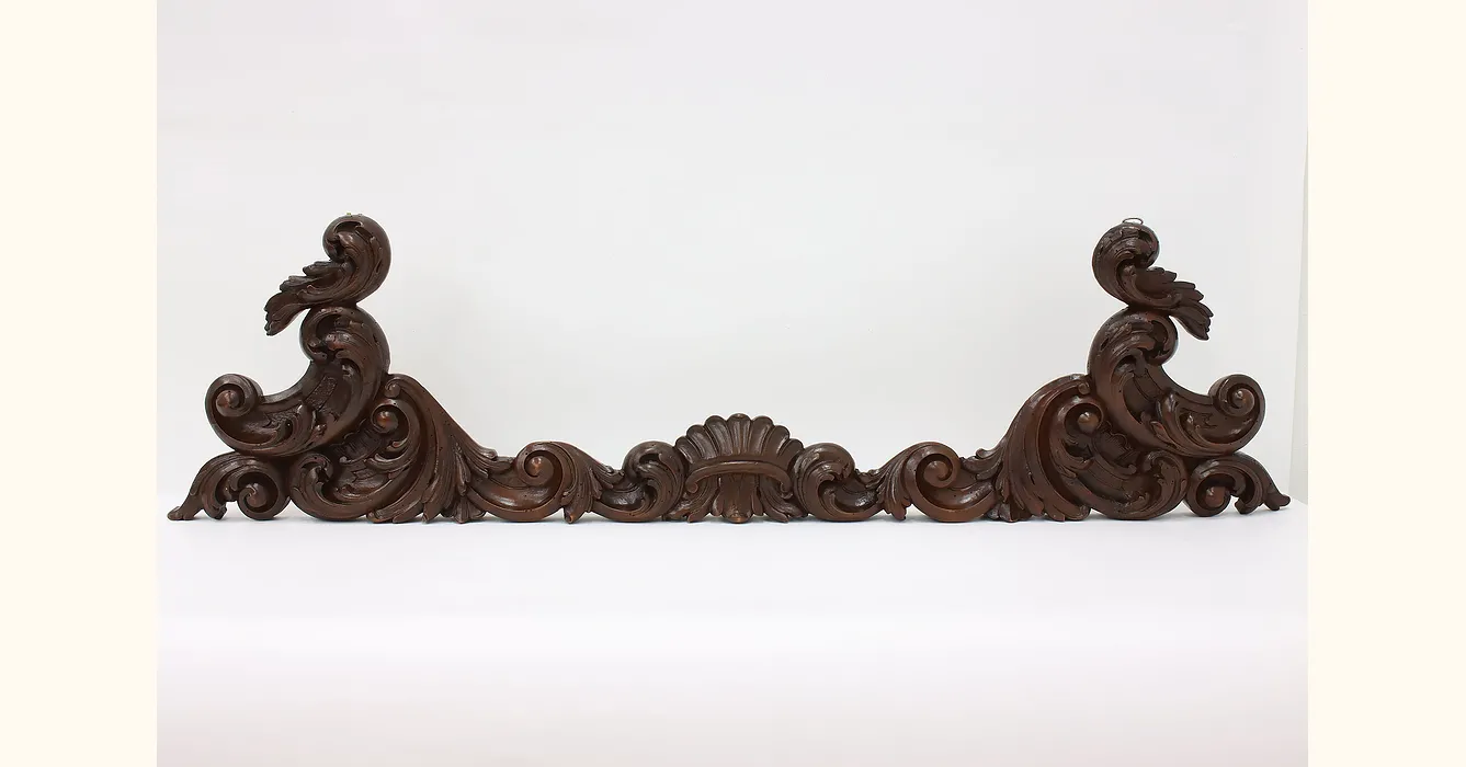 Italian Antique Architectural Salvage Carved Oak Crest Fragment