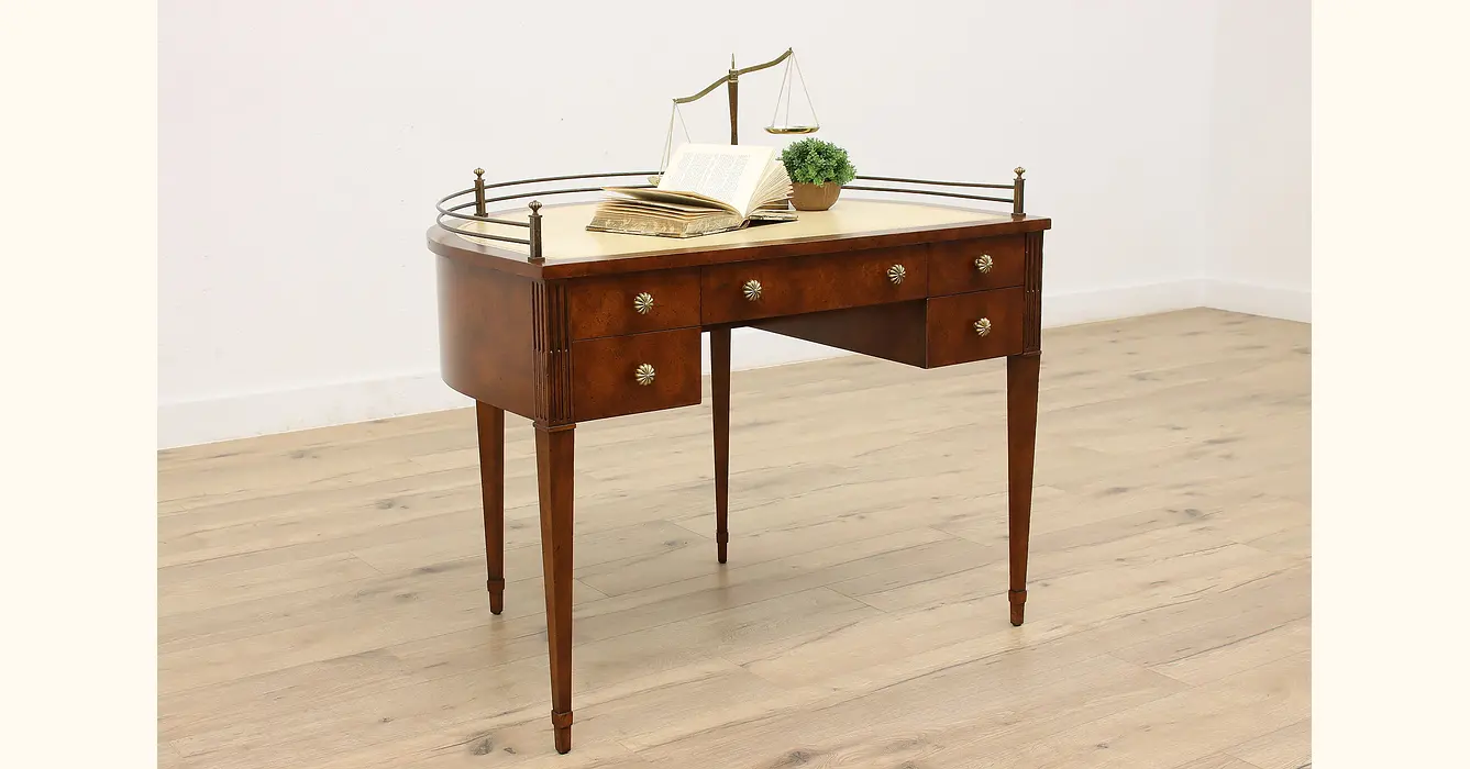 Georgian Vintage Half Round Office Library Desk Leather Top