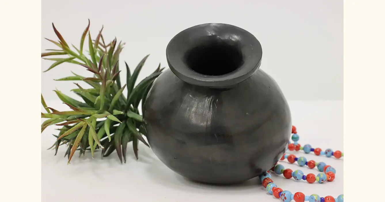 Vintage Black Pottery Round Bottom Vase, Oaxaca, Mexico? #45510