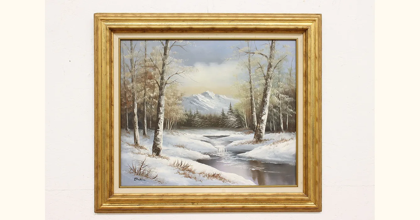 Winter Valley Vintage Original Oil Painting, Signed 31