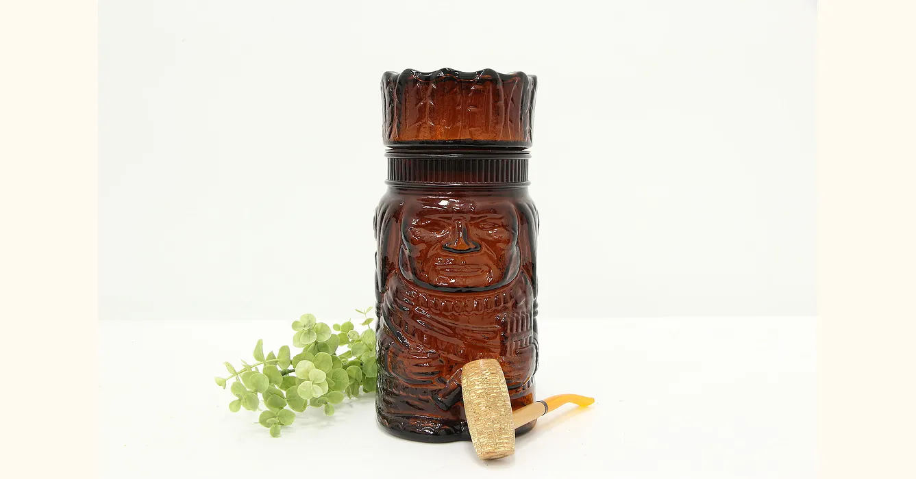 1960s Native American Indian Chief Sandwich Glass hot Tiki TOTEM vintage Cigar jar