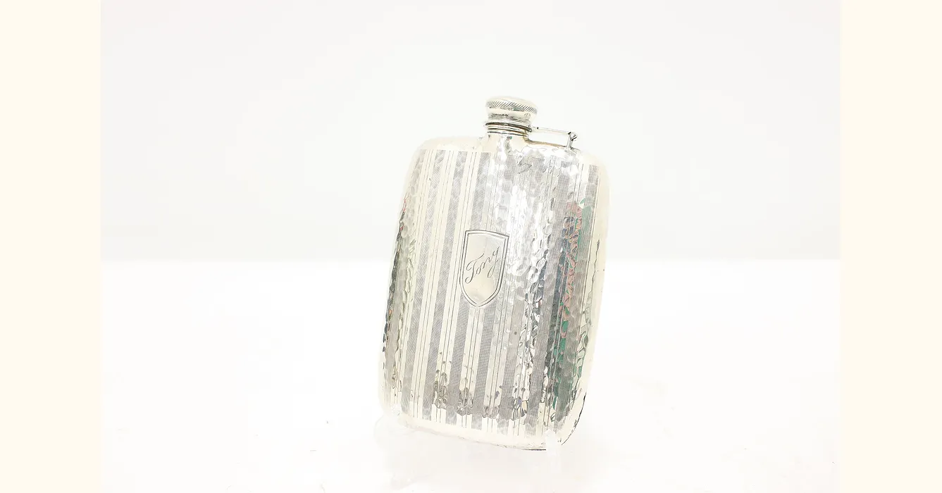 Sterling Silver Antique Pocket Liquor Flask, Tony, Presto