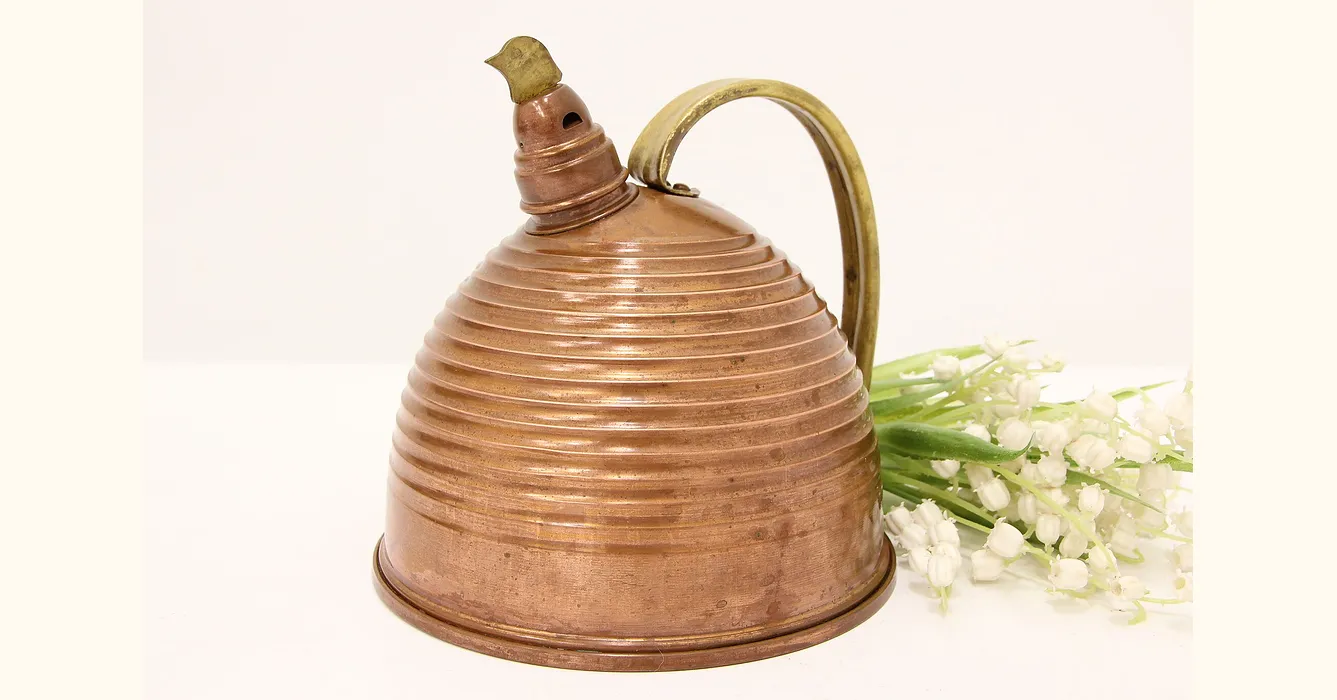 Farmhouse Vintage Copper Tea Kettle or Pot Hawk Bird Whistle #46283