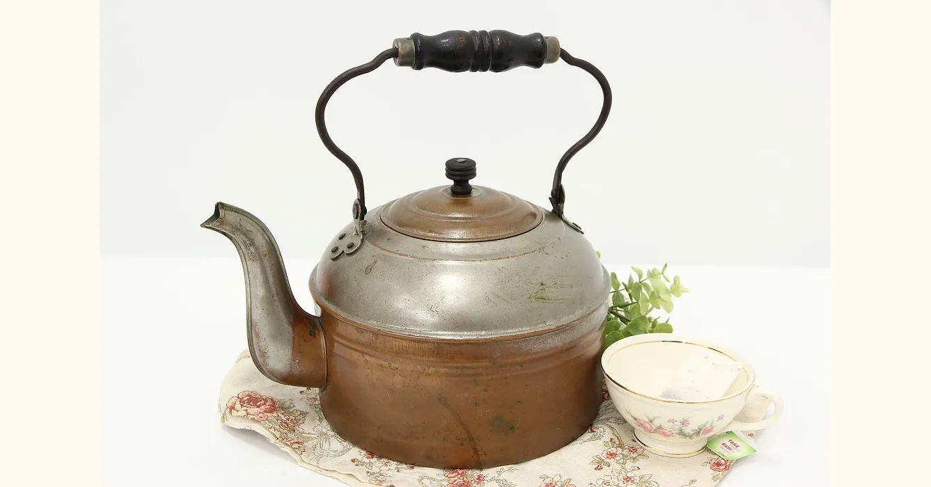 Farmhouse Vintage German Copper Melon Shape Teapot or Kettle