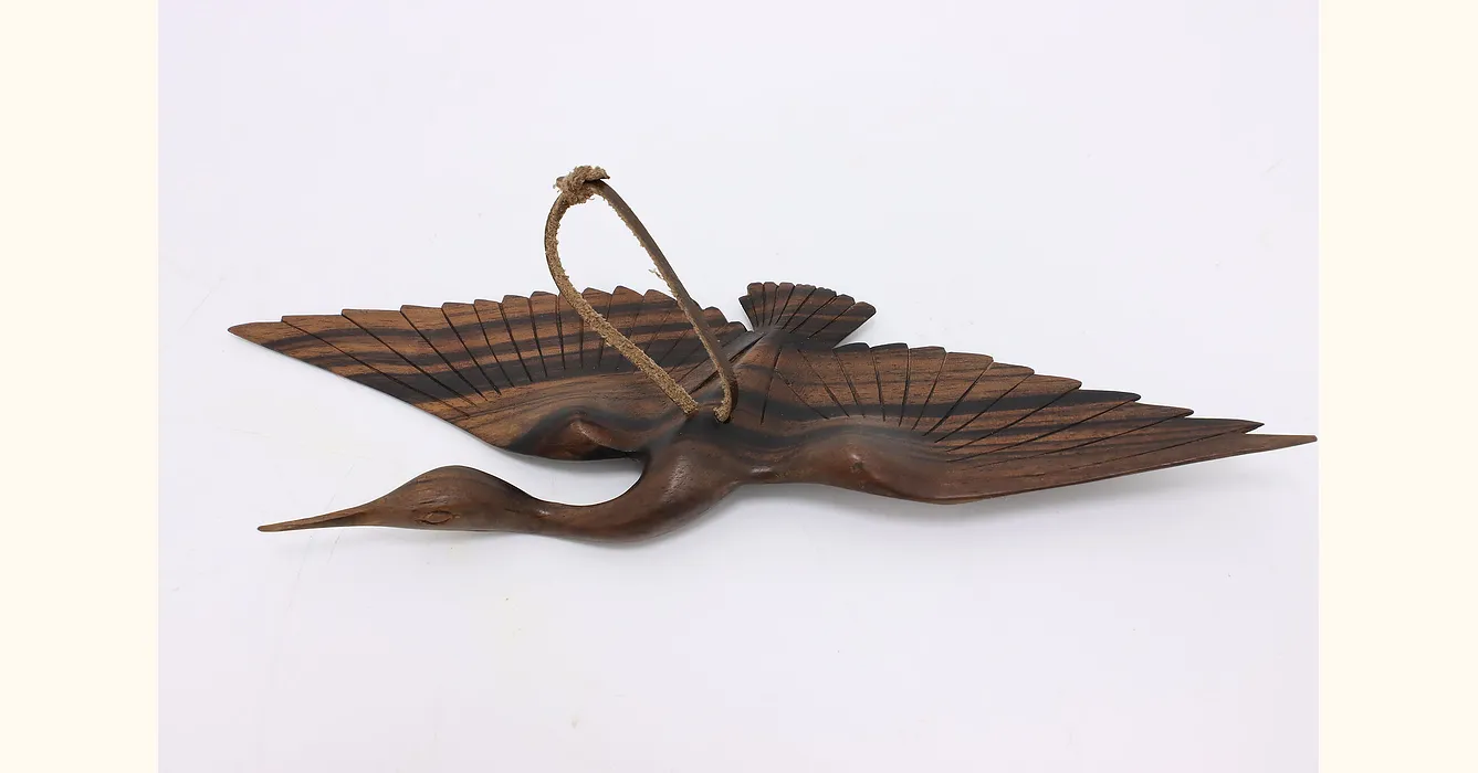 Japanese Vintage Carved Macassar Ebony Crane Sculpture