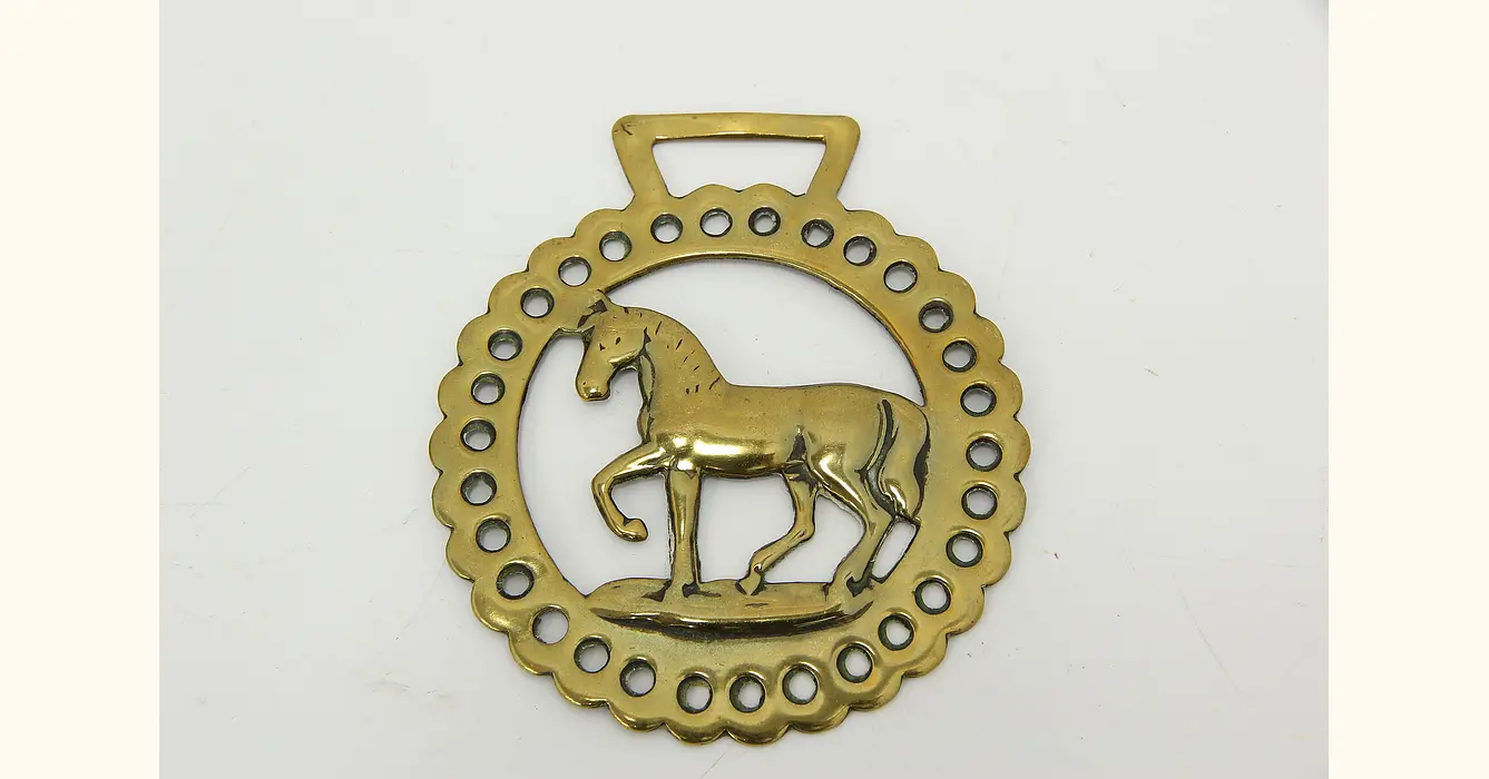 Horse With Harness Vintage Antique Brass Horse Medallion -  UK