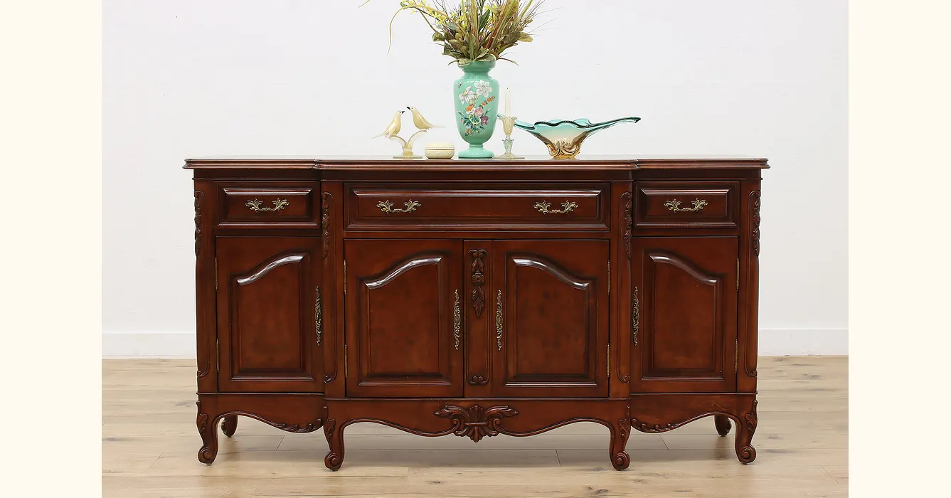 French Design Vintage Maple Buffet, Sideboard, Bar Cabinet