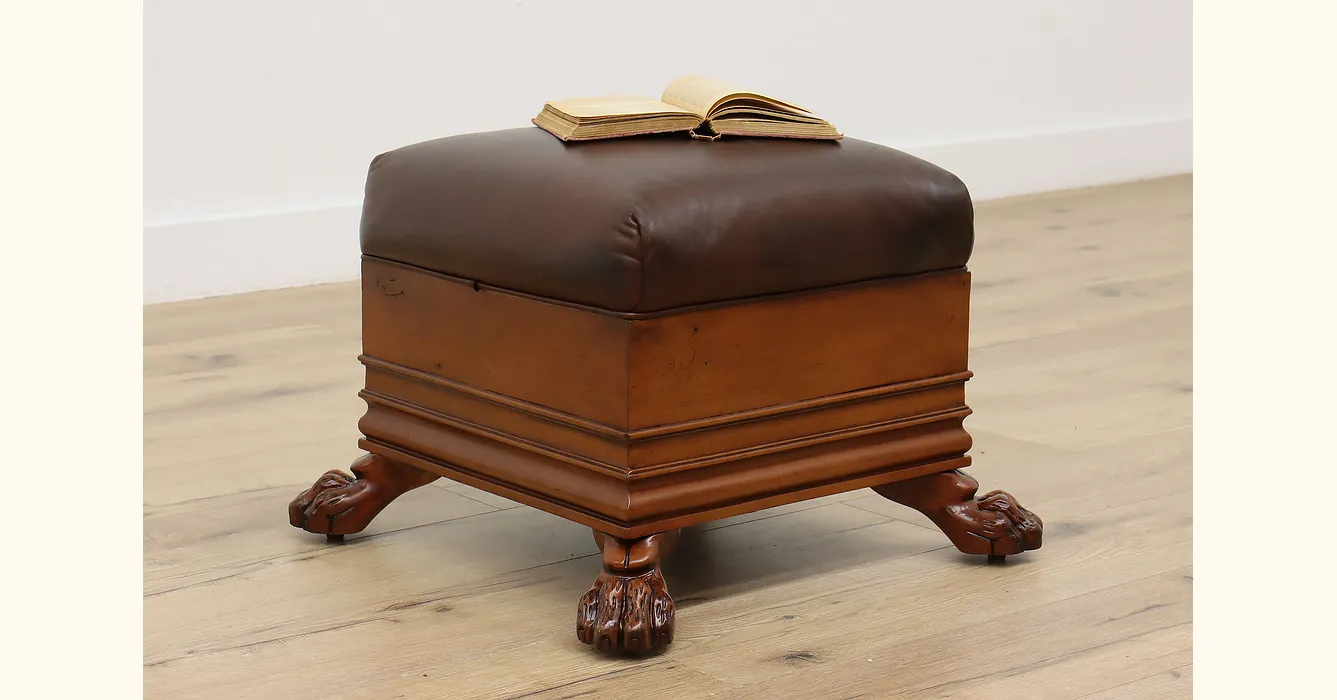 Georgian Design Antique Walnut & Leather Footstool