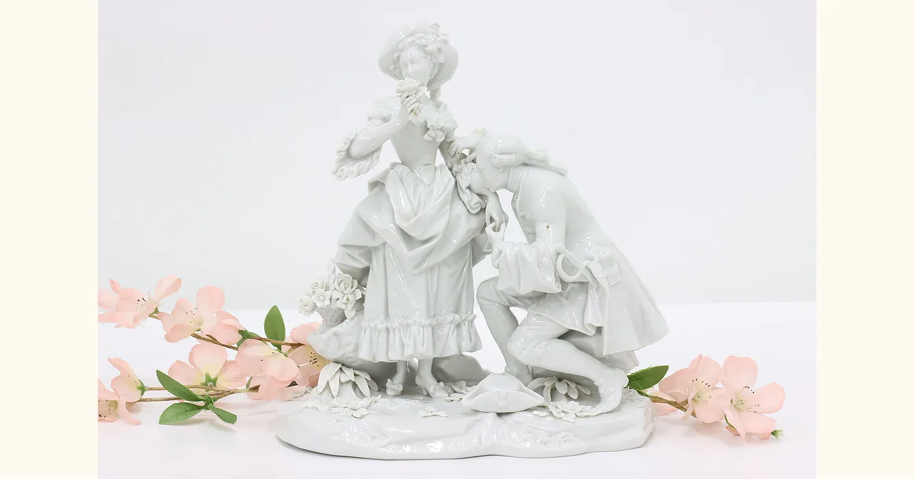 Courting Couple Vintage Porcelain Sculpture, N Crown Mark #48954