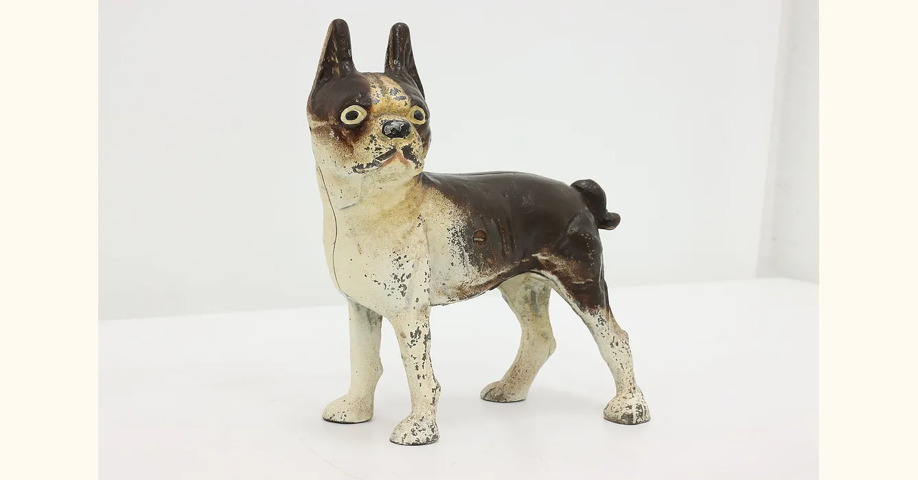 Farmhouse Antique Iron Boston Terrier Dog Statue Door Stop